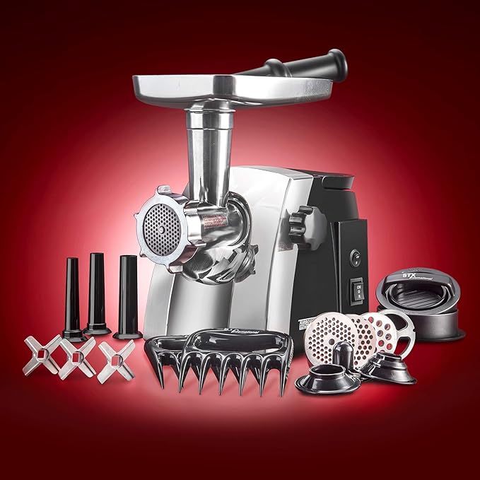 Turboforce Cadet 2000 Series Electric Meat Grinder | 5-in-1 Powerful Home Use | Sausage Stuffer | Kubbe Maker | 4 Grinding Plates | Stainless Steel Blades & More Included