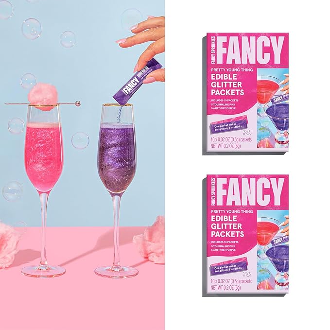 Fancy Sprinkles Pretty Young Thing Edible Glitter Packets Portable & On-The-Go for Sparkling Drinks, Champagne, Cocktails, Wine, Beer, & more. (2 Pack)