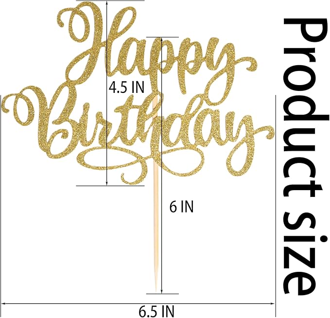 Happy Birthday Cake Toppers 9 Inch Glitter Happy Birthday Cake Pick for Birthday Anniversary Theme Party Cake Decorations Supplies - Champagne Gold