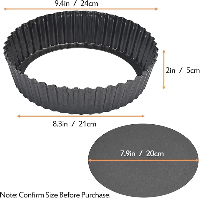 2 Pack Nonstick Tart Pan, Quiche Pan, Carbon Steel Deep-dish Pie Pan with Removable Loose Bottom (9.4 In)