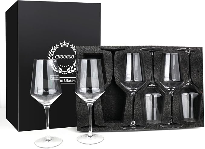 Chouggo Wine Glasses Set of 6, Hand Blown Crystal Red Wine or White Wine Glass - 15Oz, Hand Crafted by Artisans - Gifts for Women, Men, Wedding, Anniversary, Christmas, Birthday
