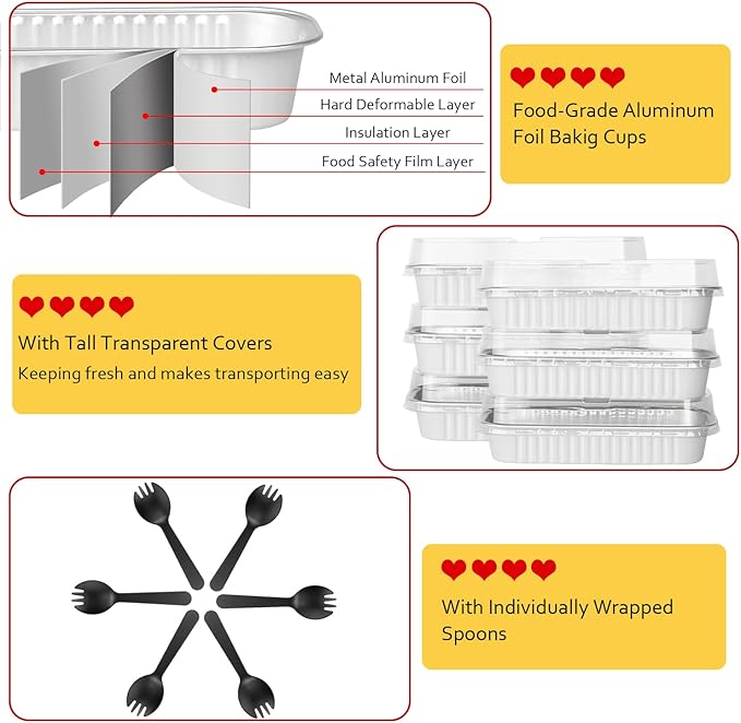 LNYZQUS Mini Loaf Pans with Lids 100 Pack, 6.8oz Mini Cake Pans Rectangle Aluminum Foil Baking Tins Containers,Disposable Small Cake Baking Pan Cupcake Baking Cups Muffin Tins-White