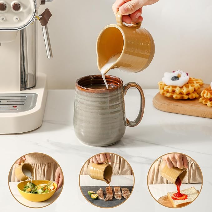 Hasense Sugar and Creamer Set, 11 Ounce Sugar Bowl with Lid and Spoon, 10 Ounce Creamer Container, Ceramic Cream and Sugar set for Coffee Bar, Dishwasher Safe, Yellow