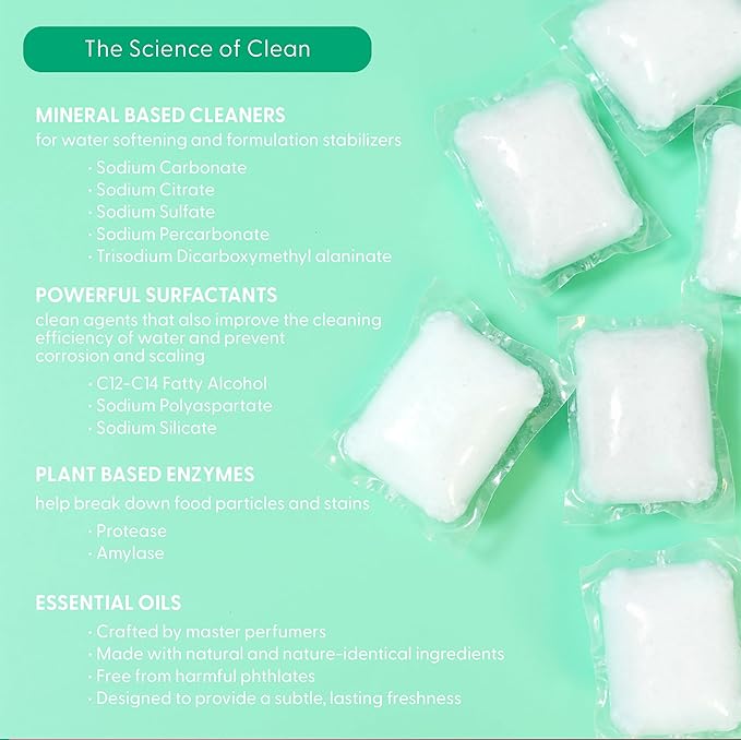 Natural Dishwasher Pods | Plant-Based Enzyme Dishwasher Detergent, Lemongrass & Wild Mint, Eco-Friendly, Tough on Grease & Food Residue, 60 Count