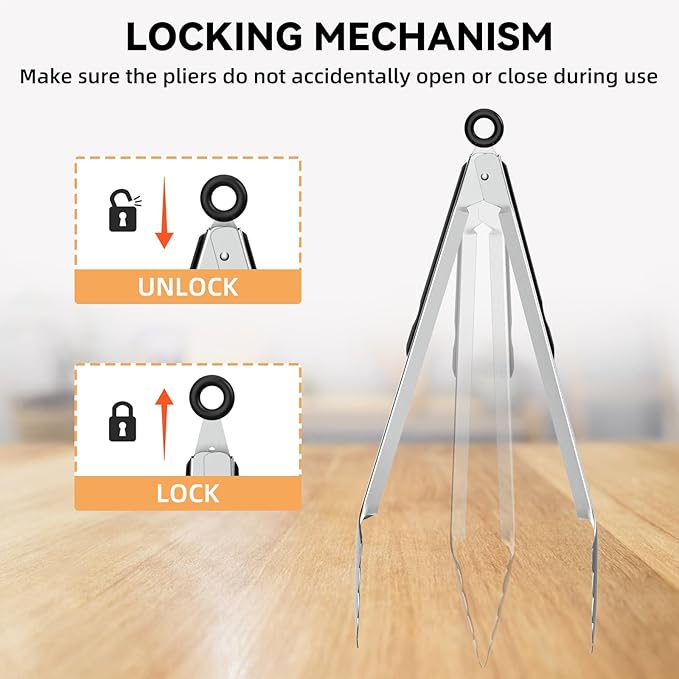 NileHome Tongs for Cooking, Professional Stainless Steel Cooking Tongs – Heat-Resistant for Grilling, BBQ, Serving Salad, Pasta, and Kitchen Use, Dishwasher Safe, Set of 7" 9" 12", Silver