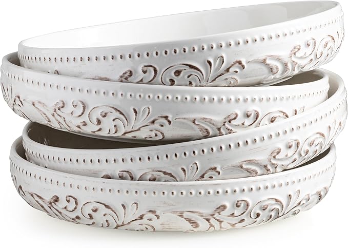 YHOSSEUN 9.75" Large Pasta Bowls, 50 OZ Salad Bowl Ceramic Serving Bowls Set of 4, Wide and Shallow Kitchen Bowl Plates Pasta Plates, Antique Morning Glory