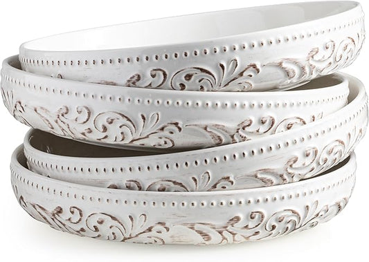 YHOSSEUN 9.75" Large Pasta Bowls, 50 OZ Salad Bowl Ceramic Serving Bowls Set of 4, Wide and Shallow Kitchen Bowl Plates Pasta Plates, Antique Morning Glory