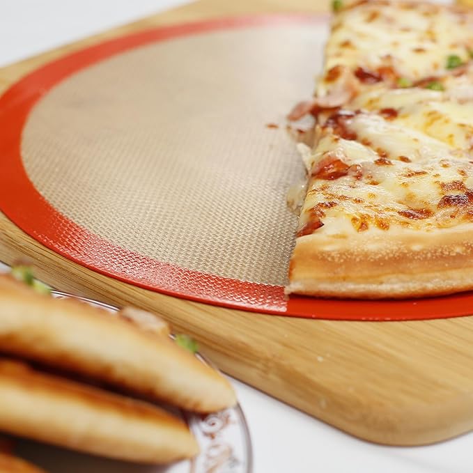 Round Silicone Baking Mats for 12 Inch Pizza Pan, 12 Inch Large Pizza Mat or Dough/Cake Mat, Round Liner for Rolling/XL Air Fryer/Cooling Rack/Microwave, Food Grade Non-Stick Reusable(11.75", 2PCS)