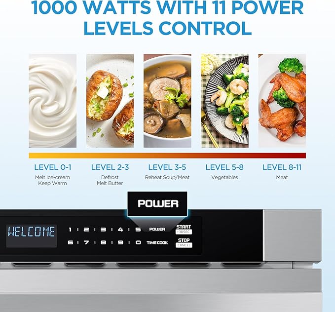 Midea MM12S2ASZ Oven 1000W, 1.2 Cu.ft Drawer, 24'' Built-in Microwave, Stainless Steel, Child Safety Lock, One-Touch, Auto-Menus