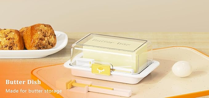 Butter Dish with Precision Spoon, Countertop and Refrigerator, Keep Butter Fresh, Easy Scoop, Plastic Butter Keeper Tray Box for East/West Coast Butter (Black, Large)