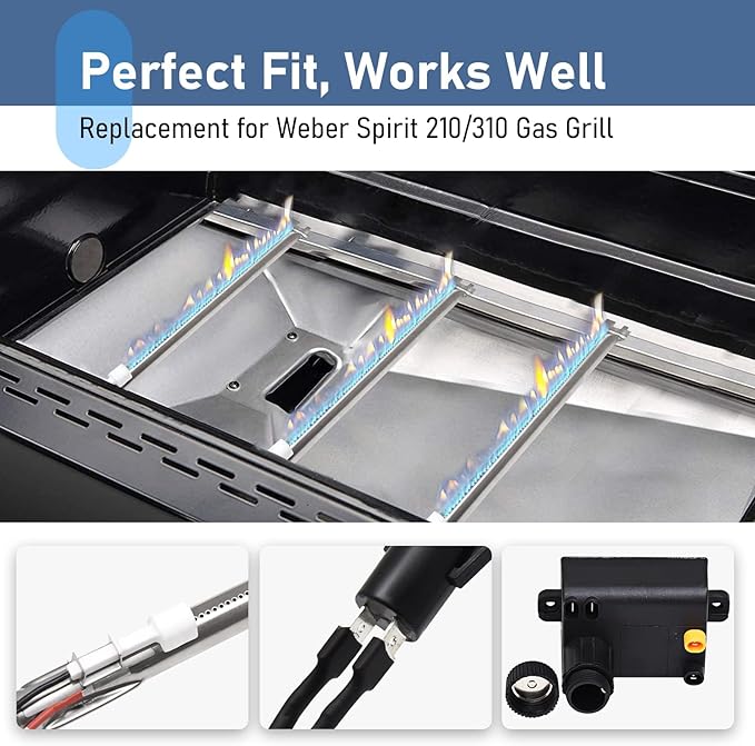 Criditpid Grill Replacement Parts for Weber Spirit I/II 200 with Front Control, Stainless Steel 7635 Flavorizer Bars, 69785 Grill Burners & 7642 Igniter for Weber Spirit E210, E220, S210, S220 Grills.