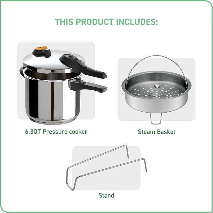 T-fal Ultimate Stainless Steel Pressure Cooker 6.3 Quart, Induction Compatible, Secure Locking Lid, Safe & Easy to Use, Cookware, Pots and Pans, Kitchen, Dishwasher Safe, Silver