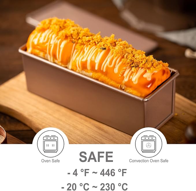 CHEFMADE Mini Pullman Loaf Pan with Lid, 0.66Lb Dough Capacity Non-Stick Rectangle Flat Toast Box for Oven Baking 2.8" x 8.1"x 2.8"(Champagne Gold)