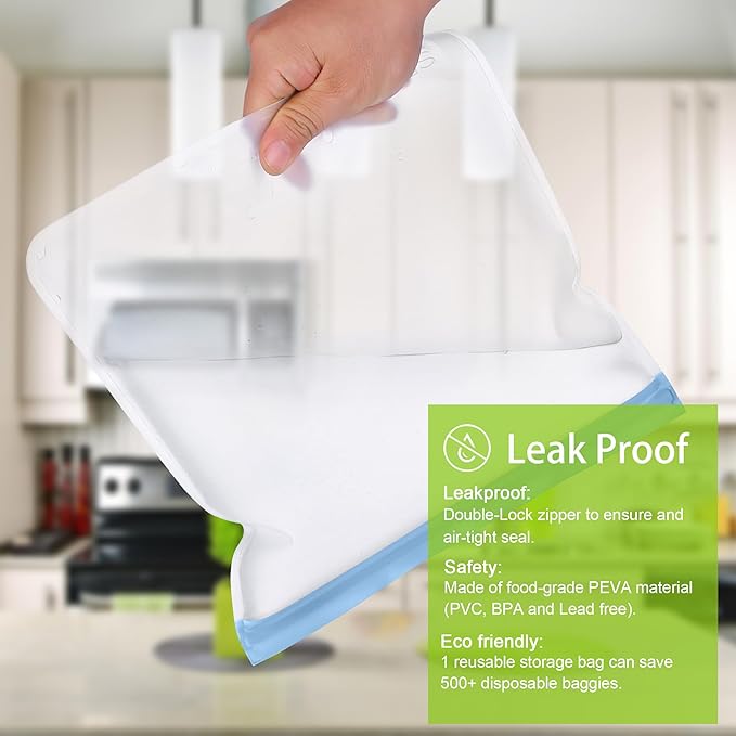 SPLF 12 Pack Dishwasher Safe Reusable Snack Bags, BPA Free Storage Bags, Extra Thick Leakproof Freezer Bags Silicone and Plastic Free Lunch Bags Food Storage