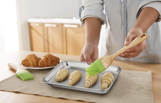 TeamFar 9'' x 7'' x 1'' Toaster Oven Pan with Rack Set of 4, Stainless Steel Compact Toaster Ovenware Pan with Cooling Rack, Healthy & Heavy Duty, Easy Clean & Dishwasher Safe, (2 Pans + 2 Racks)