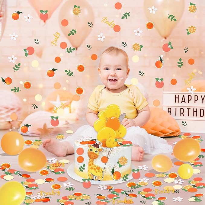 MARFOREVER 500 Pcs Little Cutie Baby Shower Confetti Citrus Decoration Orange Baby Shower Confetti Tangerine Eucalyptus Scatter for Gender Reveal Birthday Party Table Decoration Supplies