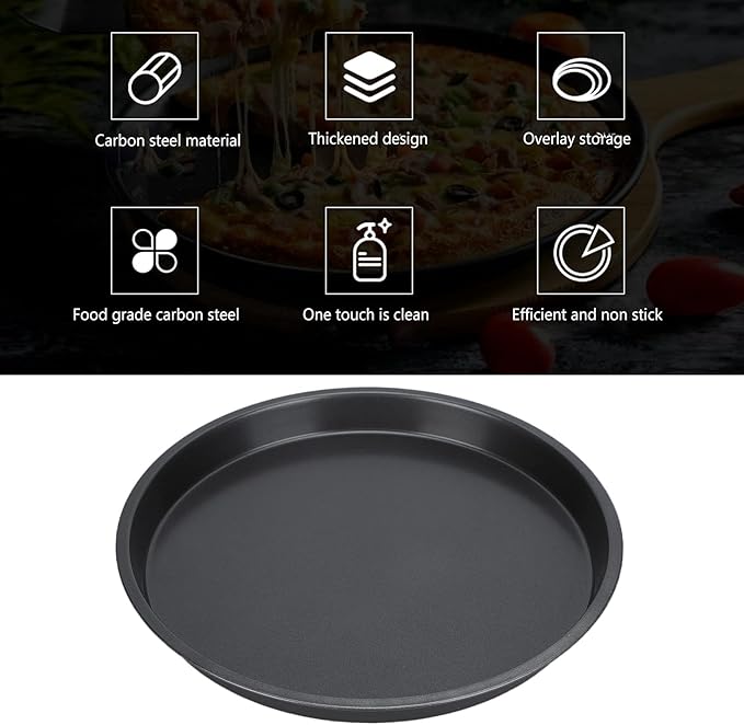 2Pcs Pizza Pan, 6in/9in/10in/12in Deep Dish Round Pizza Pan for Oven, Non Stick Thickened Carbon Steel Baking Pan for Home Kitchen, Dishwasher Safe(12in)
