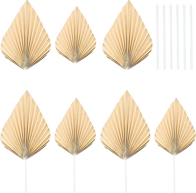 Gyufise 6Pcs Paper Palm Fan Cake Toppers Palm Leaf Fan Cake Topper Palm Spear Leaf Cupcake Toppers Cake Insert Decoration For Cake Decorating Diy Craft Project Home Wedding Party Supplies Beige