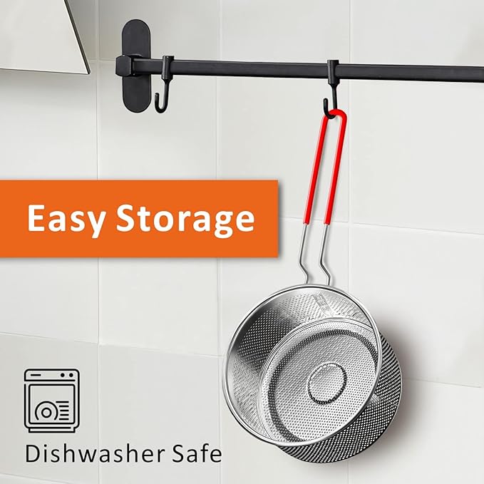 Deep Fryer Basket, 7.8''x4'' Fry Only, Round Stainless Steel Frying Baskets with Heat Resistant Silicone Handle, for Kitchen Cooking Strainer Colander, Serving Food, Ideal for Gift, 3-Quart