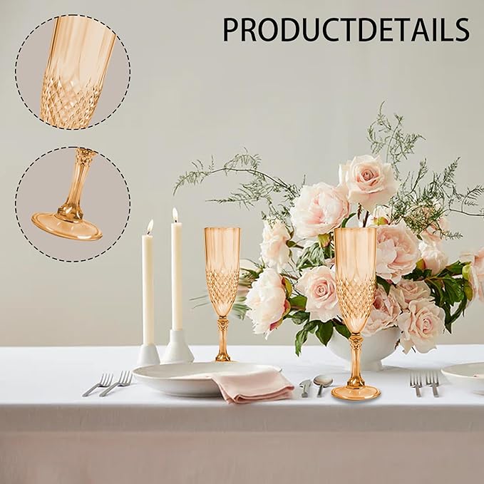 Plastic Champagne Flutes, 24PCS Gold Plastic Wine Glasses Goblets Reusable Champagne Flute for Weddings, Bachelor Parties, Toasting, and Events(24, Gold)