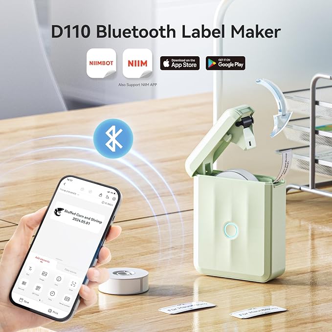 NIIMBOT D110 New Version Label Maker Machine with Tape, Handheld Bluetooth Label Printer, Mini Thermal Printer, Sticker Maker for Organizing Home Kitchen School, Green