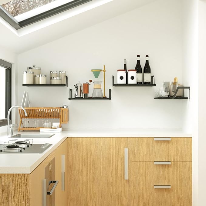 SRIWATANA Floating Shelves Wall Mounted Set of 2 Rustic Wood Shelves with Large Capacity(Black