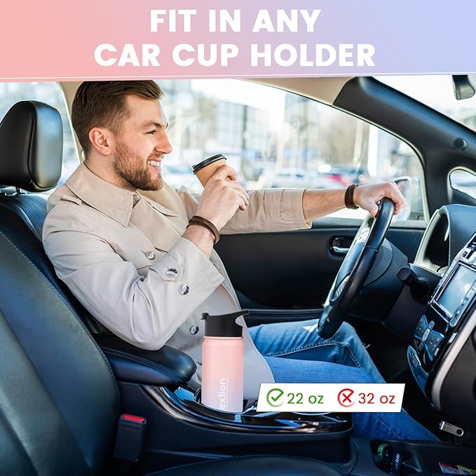 Lexlion Tea Infuser Bottle - Fruit Infuser Water Bottle 22 Oz, Triple Walled Insulated Stainless Steel Bottle, Thermal Leaf, Silicone Sleeve, 3 Lids Leakproof, Metal Mug Gallon