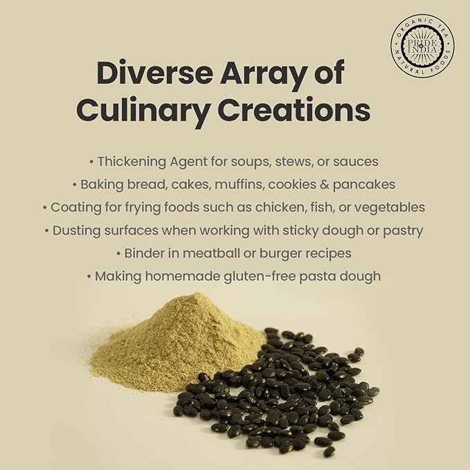 Pride of India- Black Bean Flour 1 lbs (454 gm) Rich Earthy Taste Freshly Milled in Small Batches | Ideal for Cakes Gravies Noodles Smoothies Custard | Vegan, Gluten-Free