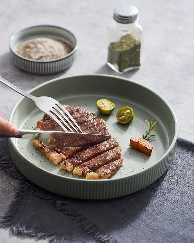 famiware Star 7.5" Pasta Bowls Set, Salad Bowl Set of 4, Double Reactive Glaze, Stackable, Ideal for Your Friend for Housewarming, Festivals, Light Green