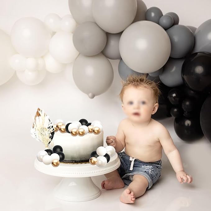 Gyufise 21 Pack Flower Boho Cake Topper Ball Cake Decorations Palm Leaves Plants Cake Decor for Girl Bohemian Princess Theme Wedding Baby Shower Birthday Party Supplies White Gold