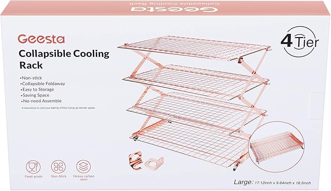 Geesta 2/3/4-Tier Collapsible Cooling Rack with Adjustable 3 Setting Design Stackable Cooling Roasting Cooking for Cookies Baking - Copper Cooking Utensils