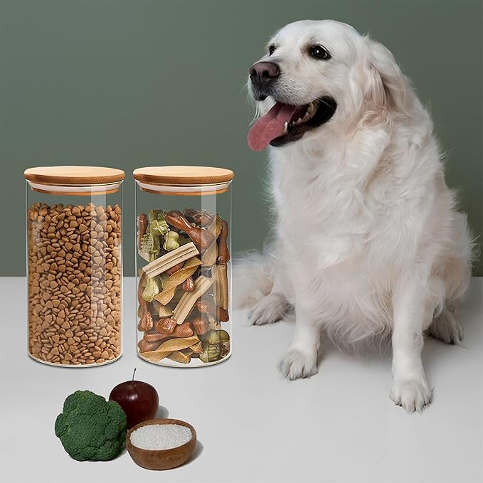 Round Glass Jars Canister with Wood Lid 40 FL OZ [Set of 3], Container Jar with Sealing, Lids for Oat Pasta Flour Cereal Rice Sugar Tea Coffee Beans, Best for Kitchen & Pantry