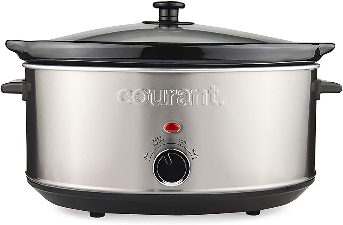 Courant Oval Slow Cooker Crock, with Easy Options 7 Quart Dishwasher Safe Pot, Stainless Steel
