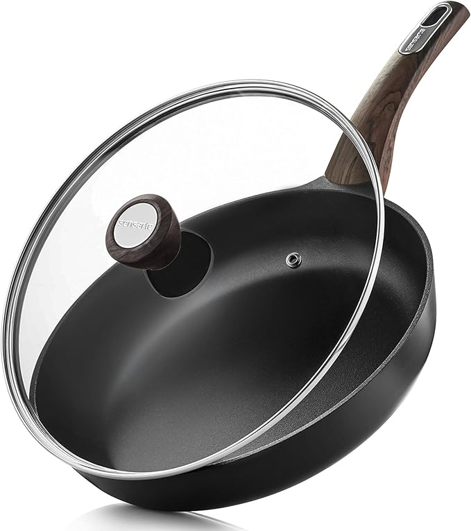 SENSARTE Nonstick Frying Pan Skillet with Lid, 11inch Non Stick Pan Omelette Pans, Healthy Kitchen Cooking Chef's Pan with Cover, Free of Intentionally Added PFOA/PFOS, Induction Compatible, Black
