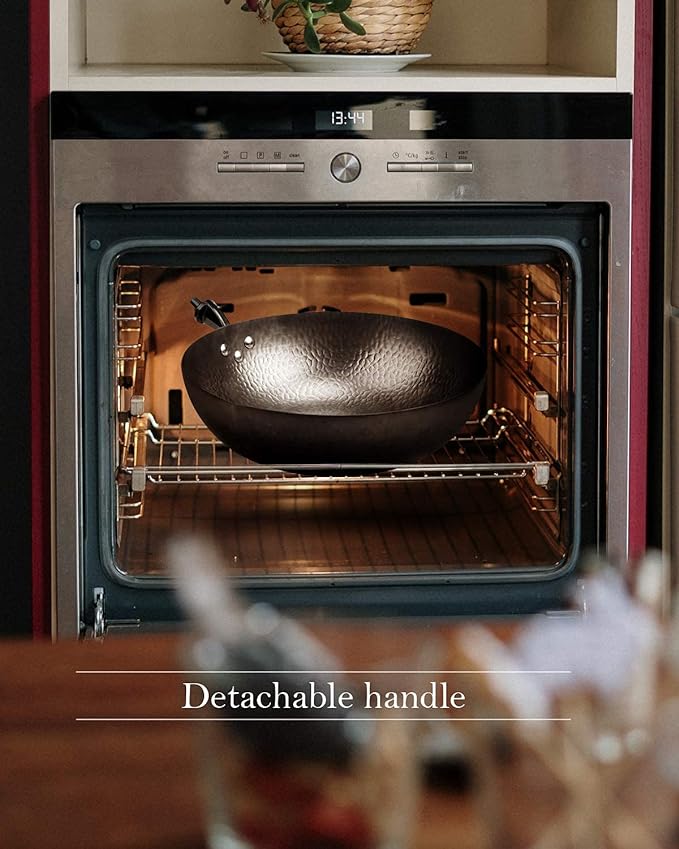 Wok Pan 12.5", Woks and Stir Fry Pans with lid, Carbon Steel Wok with Cookware Accessories, Flat Bottom Suits for all Stoves