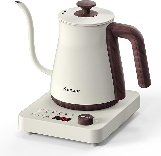 Electric Kettles, 1000W Gooseneck Electric Kettle with 6 Temperature Control Presets, 0.8L/27.05oz, 0.8mm Ultra-Fine Spout, 304 Stainless Steel Inner, Gooseneck Kettle with Auto Shut-Off, Matte White