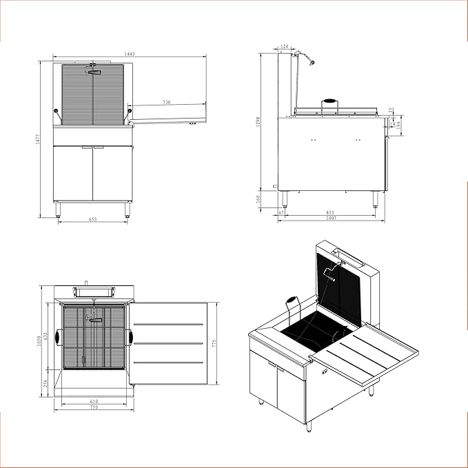 Commercial Gas Donut Fryer, 170lb Capacity, 4-Tube Burner, Stainless Steel, ETL Certified, 41.3 x 56.8 inch GF-24P