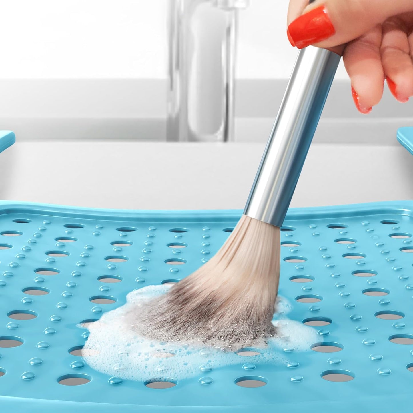 Sink Topper Bathroom Counter Cover & Storage Saver, Foldable Mat for Hot Tools, Hair Styling & Makeup, Beauty Brush Cleaning Mat, RV Camper Sink Cover & for Small Spaces (Standard Pacific Blue)