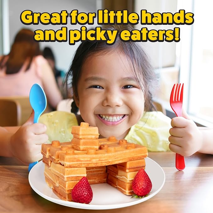 Building Brick Electric Waffle Maker- Cook Fun Buildable Waffles, Pancakes in Minutes- Build Houses, Cars & More Out of Stackable Waffles- Bite Sized for Kids, Nonstick Iron Recipes Included, Fun Gift