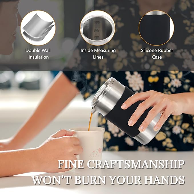 French Press Coffee Maker Set, Portable French Press with Mini Coffee Canister and Collection Bag, Single Serve 1 Cup Small Stainless Steel Double Walled Coffee Press 350ml/12oz