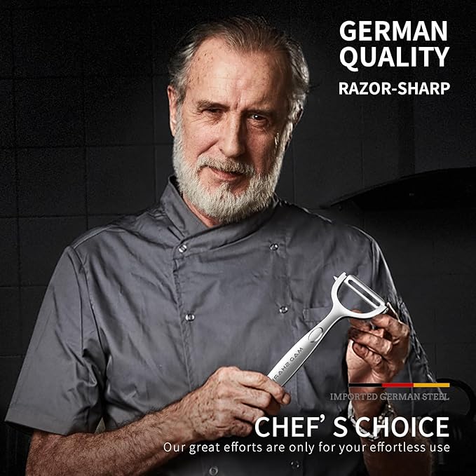 MAD SHARK Ultra Sharp Vegetable Peelers for Kitchen Fruit Apple Potato Peelers,Design with Ergonomic Non-Slip Handle, Y-Shaped Stainless Steel Serrated（Flat&Serrated Blade 2pc）