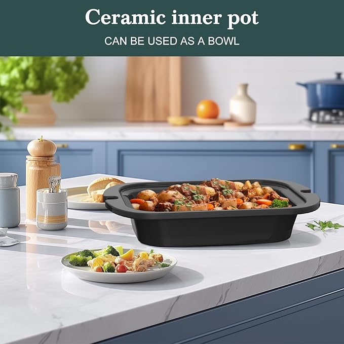 MAGNIFIQUE 4 Quart Casserole Slow Cooker with Ceramic Baking Dish - Perfect Small Kitchen Appliance Crock Pot for Family Dinners, Oven Safe and Durable Bakeware for Lasagna, Roasts