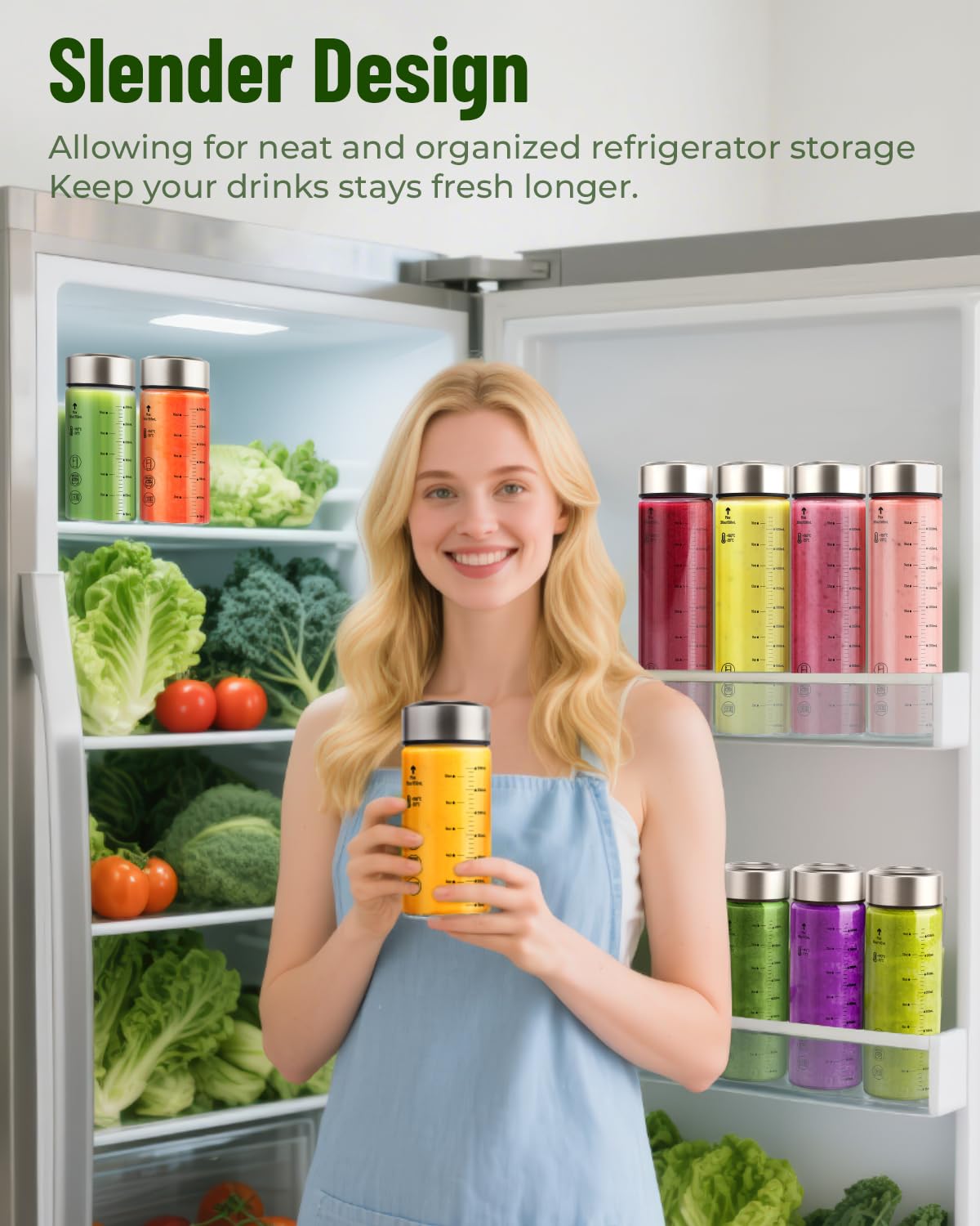 Zukro 16 oz Borosilicate Glass Water Bottles with Stainless Steel Lids and Measurement| Reusable Leakproof Drinking Bottles for Juicing, Smoothie, Protein| 4 Pack Wide Mouth BPA-Free Juice Container