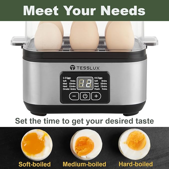 Electric Rapid Egg Cooker, 6 Egg Capacity for Hard Boiled Eggs, Poached Eggs, Scrambled Eggs, or Omelets Maker with Auto Shut Off