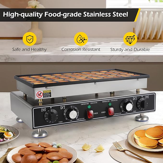 Dyna-Living Commercial Mini Pancake Maker 50PCS Dutch Pancake Maker 1600W Mini Pancakes Maker Machine, Restaurant Dorayaki Maker Stainless Steel Poffertjes Maker, Non-stick Coating