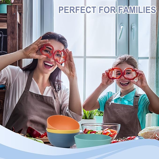 Wheat Straw Bowl Sets,8 PCS Unbreakable Cereal Bowl 26 OZ,Microwave and Dishwasher Safe Bowls,Bowl Sets for Camping and Picnic BPA Free Colorful Salad Bowls for Serving Soup,Oatmeal and Fruit Etc…