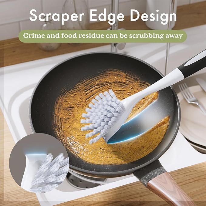 Amazer Dish Brush with Handle, 2 Pack Kitchen Scrub Brushes for Cleaning, Dish Scrubber with Stiff Bristles for Sink, Pots, Pans