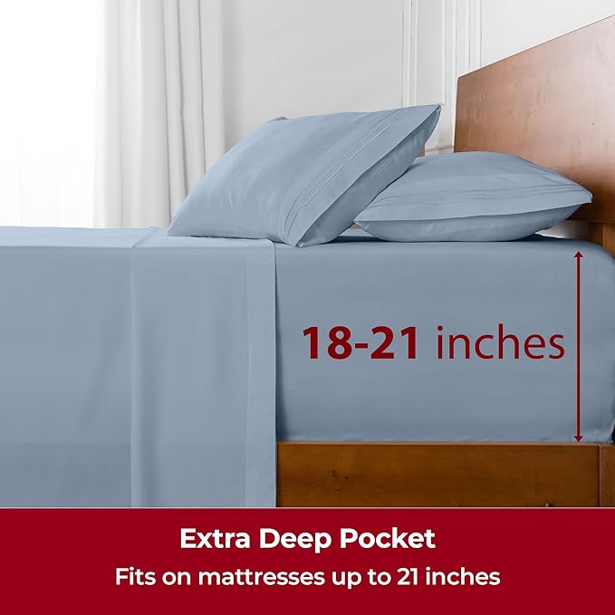 Mellanni Extra Deep Queen Sheets - 4 PC Iconic Collection Bedding - Hotel Luxury, Ultra Soft, Cooling Bed Sheets - Wrinkle, Fade, Stain Resistant (Queen, Blue Hydrangea)