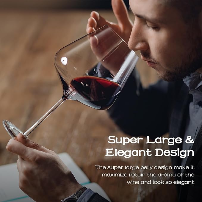 Chouggo Super Large 28Oz Wine Glasses Set of 2, Hand Blown Crystal Red Wine or White Wine Burgundy Glass, Hand Crafted by Artisans - Gifts for Women, Men, Wedding, Anniversary, Christmas, Birthday