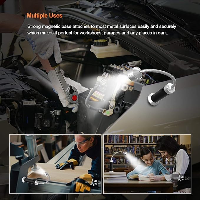 Barbecue Grill Light Grilling Accessories for Outdoor, BBQ Magnetic LED Lights Flexible Gooseneck Weather Resistant, Men Dad Gifts Batteries Included 2 Pack (Black)